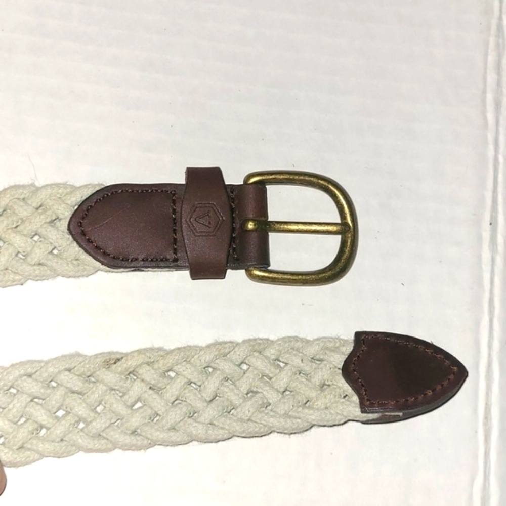 Woven cotton belt cream white with dark brown ends gold brass buckle - Picture 5 of 5